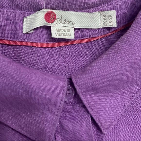 Boden Women’s Lilac 100% Linen Long Sleeve Shirt Chest Pockets Size 2R - Picture 5 of 12